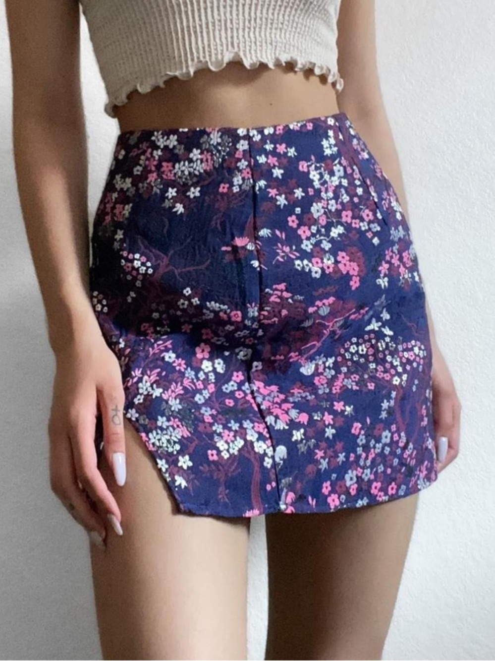Urban Outfitters Navy Floral Mini Skirt